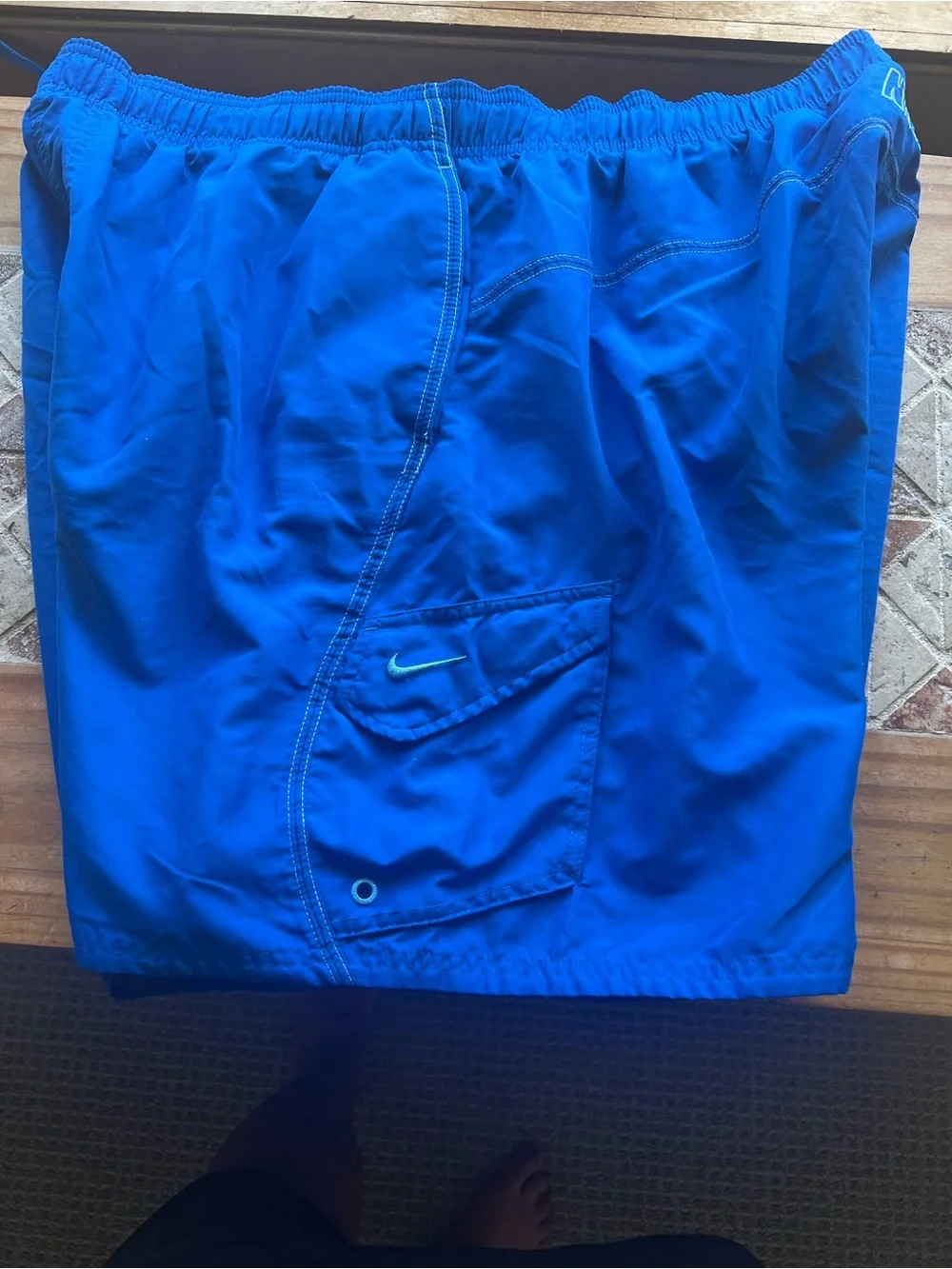 Nike Men's Swim Shorts 2XL Blue Solid Mesh Lined Drawstring Pockets # 351
